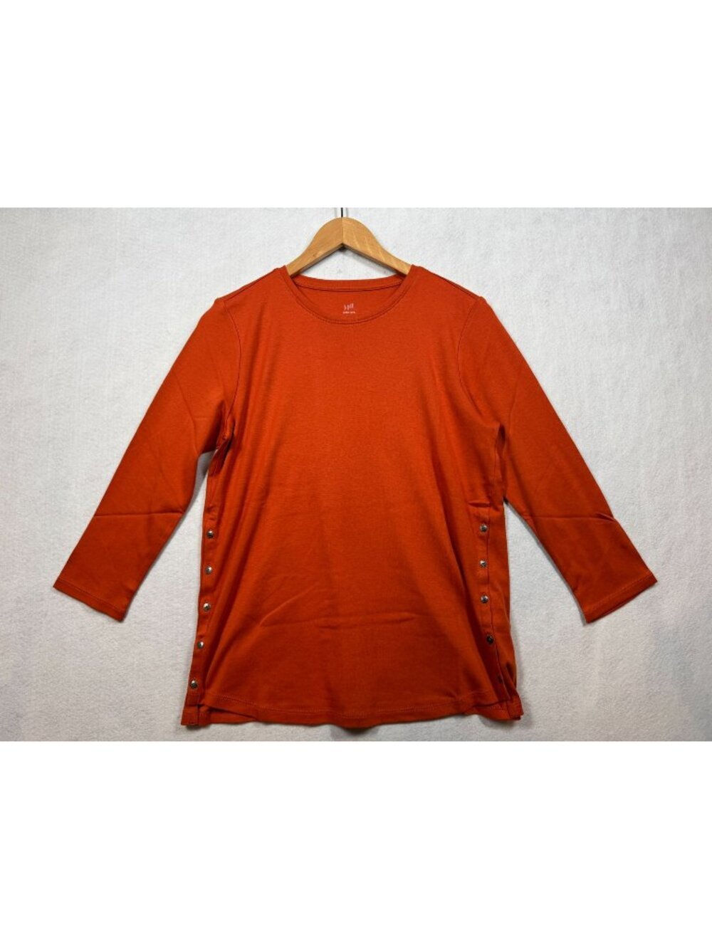 J. Jill Womens Perfect Pima Side Button Tee 3/4 Sleeve Bittersweet Orange Medium